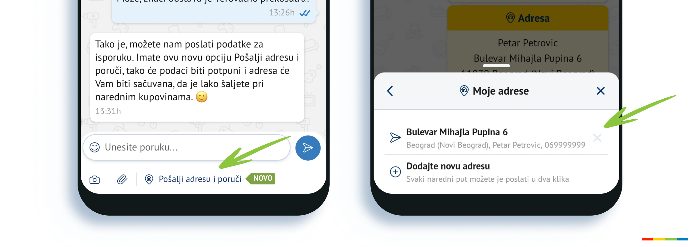 Pošalji adresu i poruči - Sačuvana adresa