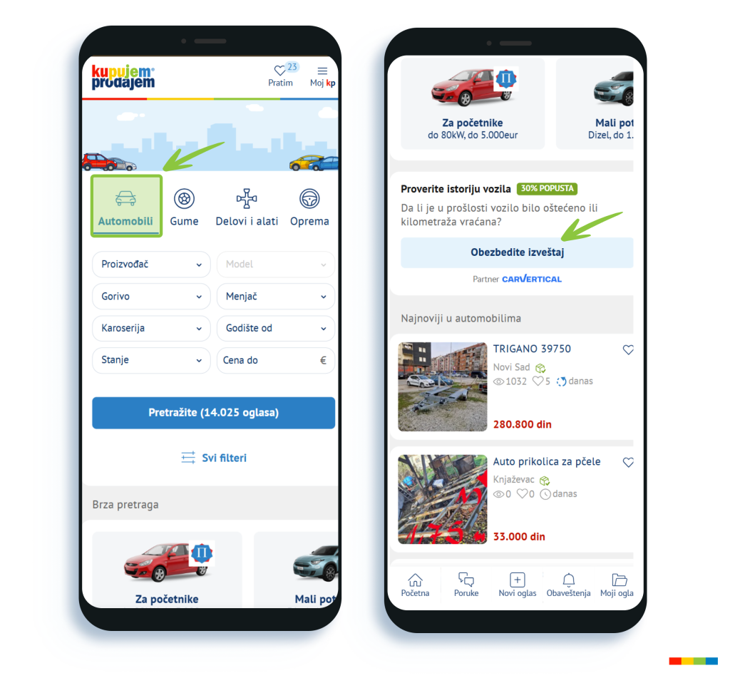 Kategorija automobili i baner za carVertical izveštaj